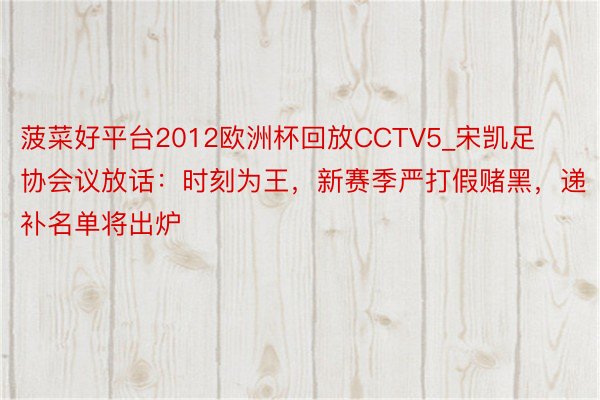 菠菜好平台2012欧洲杯回放CCTV5_宋凯足协会议放话：时刻为王，新赛季严打假赌黑，递补名单将出炉